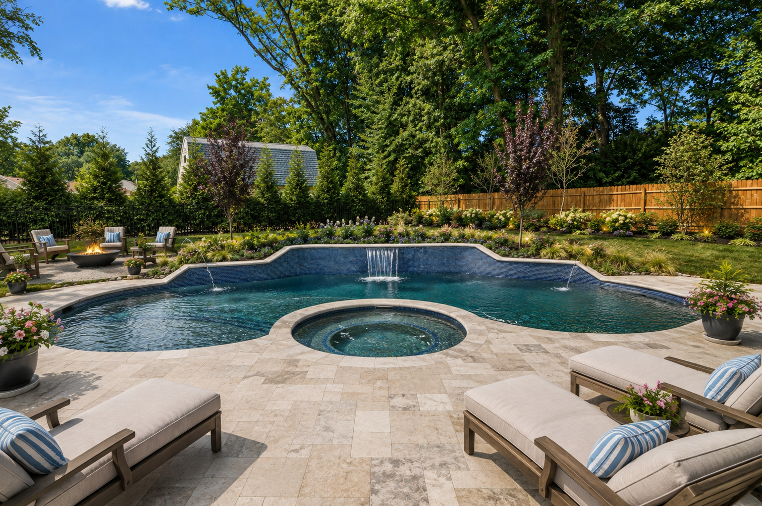 exterior pool waterfall closeup