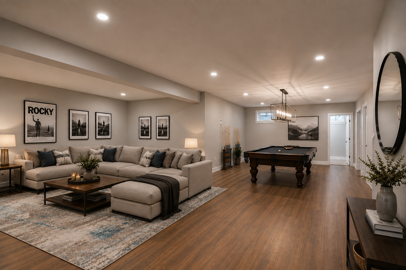 interior basement rec room wide