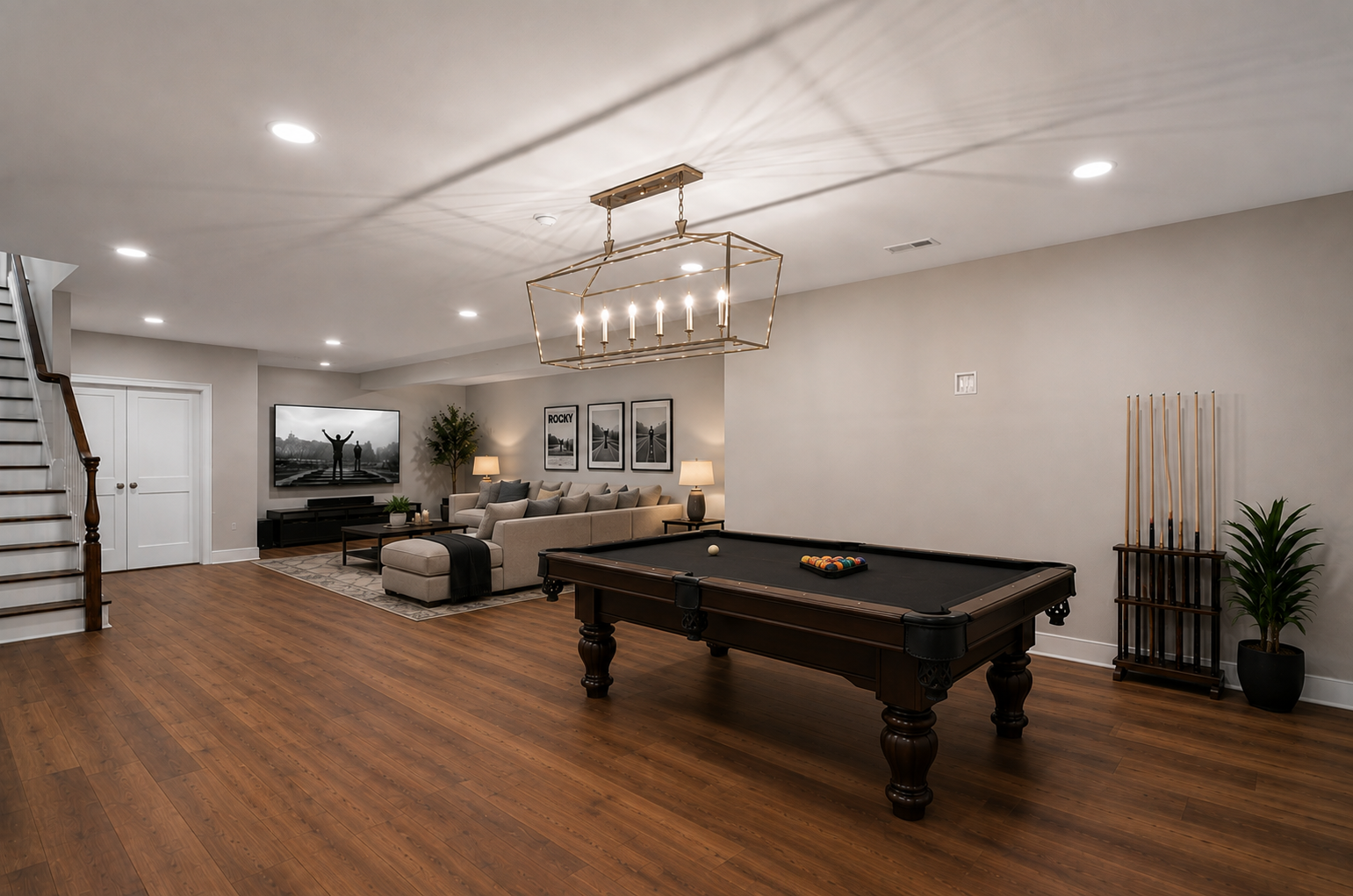 interior basement rec room pool table